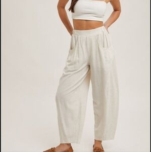 Relaxed Barrel Linen Pants With Pockets Oatmeal